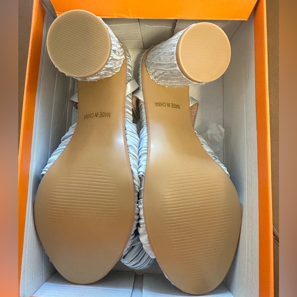 Sandals Chunky Open Toe Ankle Buckle Strap Pleated Bow Heels Wedding Dress Shoes - Picture 4 of 4